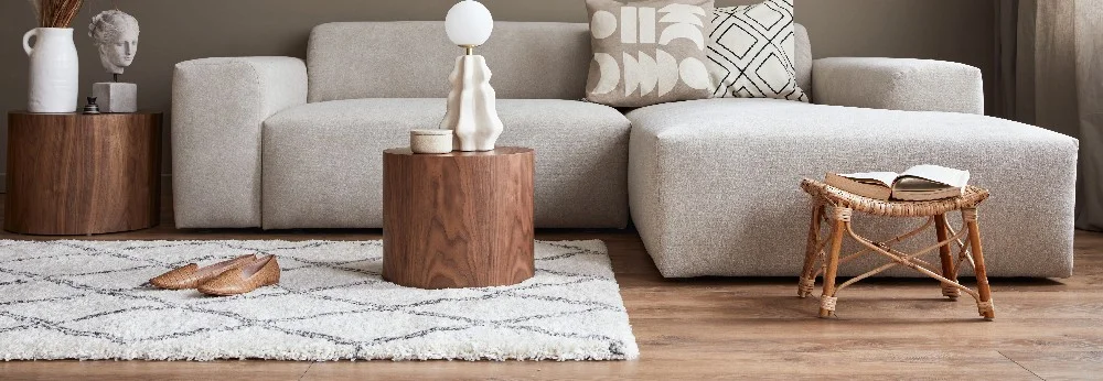 Gemütliches Wohnzimmer mit hellem Sofa